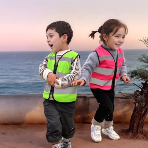 Green Kids Construction Vest, Hi Vis Toddler Safety Vest, S Zipper - color: Green, size: Small