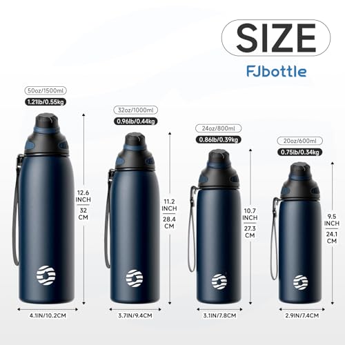 FJbottle 20oz Stainless Steel Insulated Water Bottle No Straw Spout Lid - color: Classic Navy, size: 20 Ounces