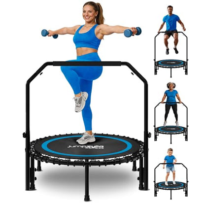 JUMPZYLLA Mini Rebounder Trampoline for Adults, Fitness Trampoline with Bar - color: Blue