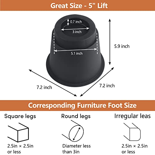 DEDU Bed Risers 5 Inch Heavy Duty 9 Pack, Furniture Risers for Sofas Supports Up to 6600 Lbs, Round Couch Risers for Bed, Couch, Desk or Chair (Black) - size: 5 inch