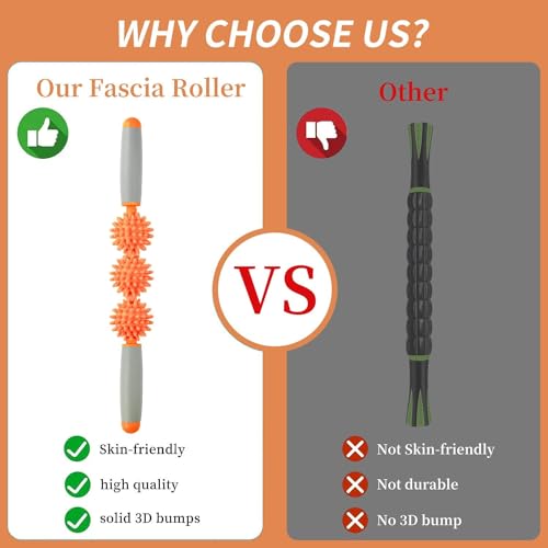 Fascia Muscle Roller, Cellulite Massager Fascia Roller for Cellulite and Sore Muscles, Neck, Leg, Back, Pressure Trigger Point Body Roller Deep Tissue Massage Stick Tools - 3 Massage Balls - color: Orange