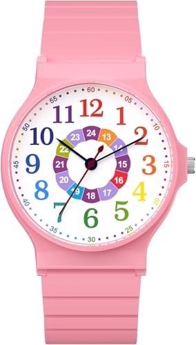 SOCICO Kids Analog Watch 30M Waterproof & Learning Time for Girls Boys - color: Pink-Colorful Dial