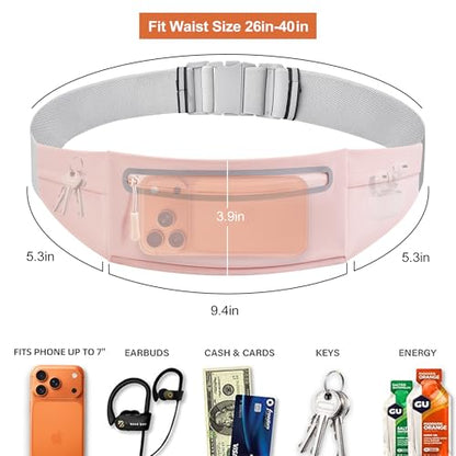 Slim Running Belt for Women Men,Phone Holder Waist Pack,Runners Fanny Pack - color: LIGHT PINK