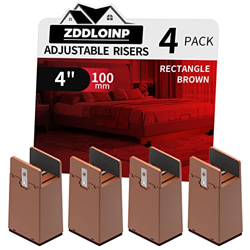 Bed Risers with Adjustable Screw Clamp, Fits Foot Thickness of Bed from 0 to 1.5 Inch, Elevation in Heights 4 Inch Heavy Duty Risers for Sofa Desk Table Cabinet Supports (4Pack, Brown) - color: Brown, size: 4'', Fits Furniture Frame Below 1.5"