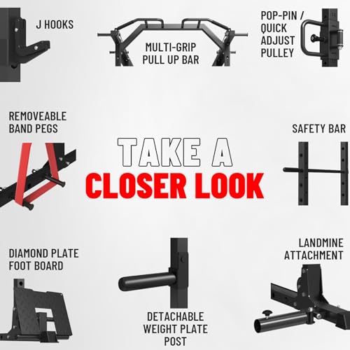 Mikolo Power Cage, Power Rack with Cable Crossover System, 1500LBS Squat Rack with LAT Pull Down System, Workout Cage with Pulley System for Fitness Home Gym - color: Black, style: K6 Ultra (Aluminum Pulley)