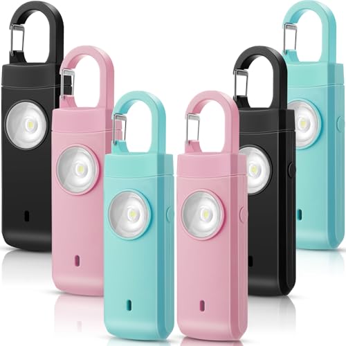 Tellegloww 6 Pcs 130 dB Personal Safety Alarm for Women, Personal Alarm Keychains Loud Siren with LED Strobe Light & Low Battery Notice Rechargeable Self Defense Keychain for Mom(Black,Pink,Blue,Snap) - color: Black,Pink,Blue, style: Snap