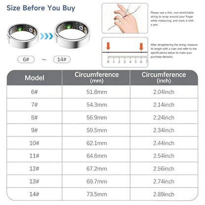 Smart Ring for Women Men, Health Tracker, Fitness Ring (Silver, 9#) - color: Silver, size: 9#