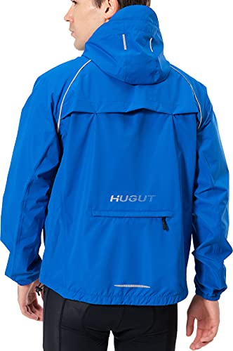 Hugut Men's Cycling Running Rain Jacket Lightweight Waterproof Biking Hiking Windbreaker Raincoat Reflective Packable - color: Blue, size: Small