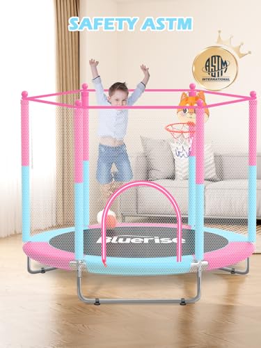 BLUERISE 60" Indoor&Outdoor with Enclosure 5FT Trampoline for Kids Gifts - color: Pink - Classic