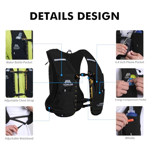 AONIJIE Running Hydration Vest for Men & Women,Running Water Bottle 2PCS 250ml/8.5oz Soft Flask