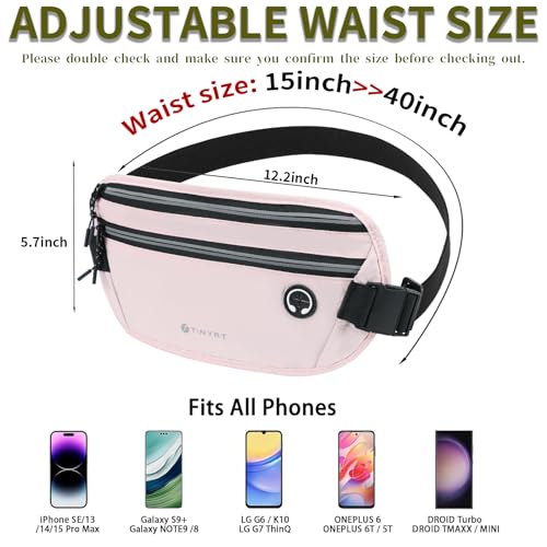 Slim Running Belt for Women Men Runners Fanny Packs With Phone Holder Hidden Pockets Exercise Waist Bag for Marathon Workout - color: Pink/T2085