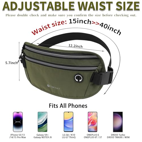 Slim Running Belt for Women Men Runners Fanny Packs With Phone Holder Hidden Pockets Exercise Waist Bag for Marathon Workout - color: DeepGreen/T2085