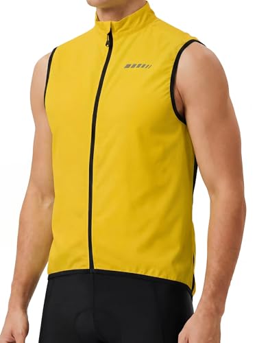 qualidyne Men's Windproof Cycling Vest, Full-Zip Sleeveless Bike Gilet - color: Earthy Yellow, size: Medium