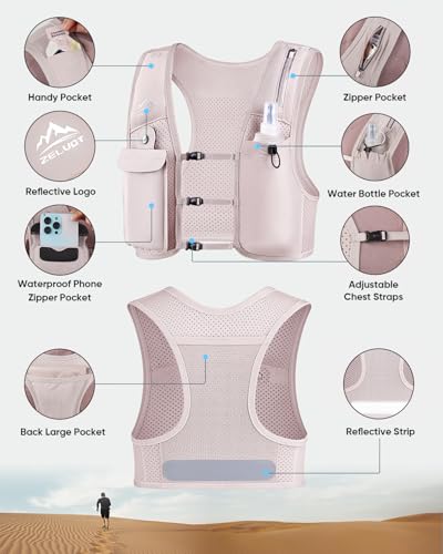 Zelvot Running Vest for Women Men, Touchscreen Phone Pocket - color: Pink, size: Medium-Large