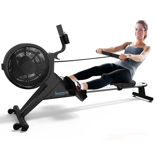SereneLife Smart Rowing Machine-Home Machine with Smartphone Fitness Monitoring App, Magnetic Row Machine for Gym or Home Use, 16 Levels Resistance - style: Black
