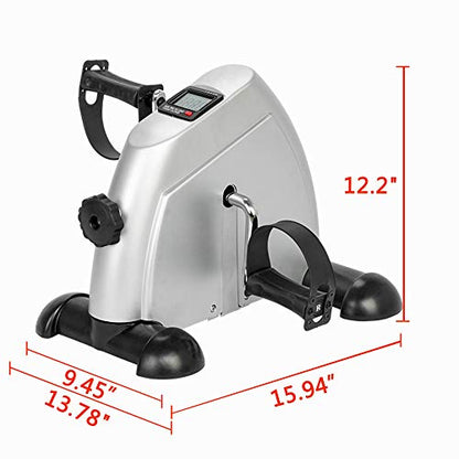 Portable Under Desk Exercise Pedal Bike for Legs and Arms, Durable Leg and Arm Recovery Medical Exerciser with LCD Display (Silver) - color: Silver