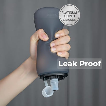 Handheld Running Water Bottle, Collapsible Silicone Foldable 350mL - color: Translucent Gray