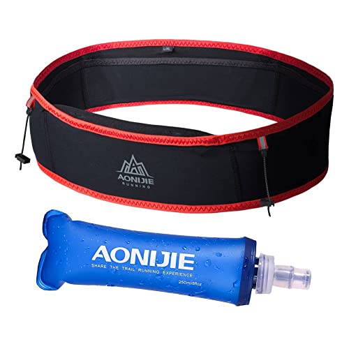 AONIJIE Running Belt Fanny Pack with 250ml Soft Water Bottle Flask for Women Men, Moisture Wicking Waist Pack Great for Marathon Climbing Jogging Cycling, for 6.8in Mobile Phone (Black Red: L/XL) - color: Black Red: L/XL