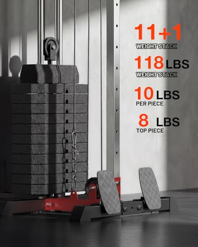 Mikolo Wall Mount Cable Station, Cable Crossover Machine with Dual Pulley System and 19/27 Adjustable Positions for Home Gym Fitness Equipment - color: RED, size: G3 Elite(118 lb weight stack)