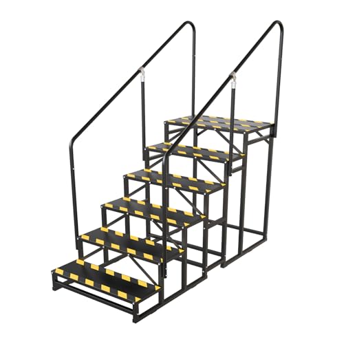6 Step RV Stairs, Hot Tub Steps, Outdoor Spa Step Ladder with Handrail,Portable Economy 6th Wheel Stair for Travel Trailer, Motor Home, Camper and Porch with Non-Skid Tapes - size: RV Stairs - 6 Step with Double Handrail