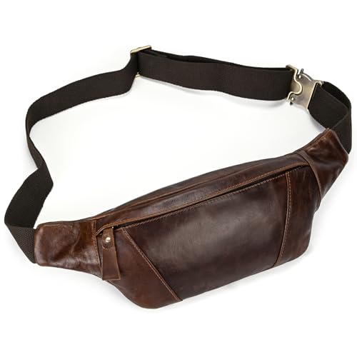LUUFAN Men's Leather Waist Bag Multiple Pockets Slim Fanny Pack Adjustable Belt bag for Outdoor Running Hiking and Travel (Coffee) - color: 1034-Coffee