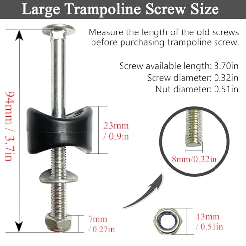 12 PCS Long Trampoline Screws 3.7 Inch, Anti-Loose Trampoline Bolts and Nuts, Trampoline Replacement Parts, with Screw Installation Tools (Screw Length: 3.7 Inch) - size: Screw Length: 3.7inch