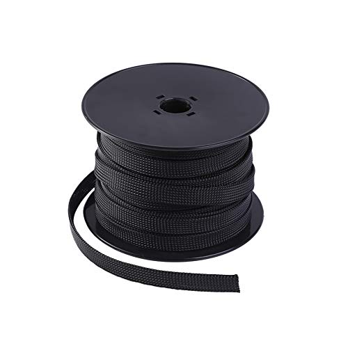 Keco 100ft – 1/4 inch PET Braided Expandable Cable Sleeve – Wire Sleeving for Audio Video and Other Home Device Cable Automotive Wire - Black - size: 1/4"-100ft