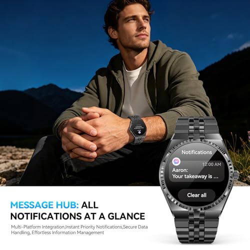 Luxury Smart Watch for Men, Bluetooth Calls, Activity Tracker, Android iOS - color: Black