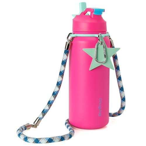 Cute Water Bottle with Strap, 40oz Insulated Stainless Steel Bottle for Girls, Travel & Daily Carry, Leak-Proof, Straw & Spout Lid, BPA-Free, Keeps Drinks Cold - color: Candy Crush, size: 40 Ounces