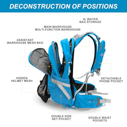 IX INOXTO 20L Hydration Backpack, Waterproof Hiking Internal Frame Backpacks with 2L Hydration Water Bladder and Rain Cover for Men, Lightweight Travel Daypack for Cycling,Camping,Ski (blue) - color: Blue