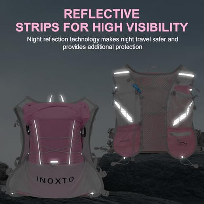 IX INOXTO Running Vest Hydration Backpack, Lightweight Running Backpack Hydration Pack with 1.6L Water Bladder Daypack for Trail Running Hiking Cycling Race Marathon for Women Men - color: Pink