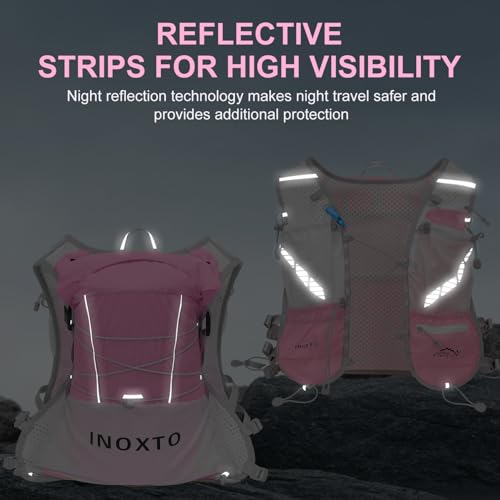 IX INOXTO Running Vest Hydration Backpack, Lightweight Running Backpack Hydration Pack with 1.6L Water Bladder Daypack for Trail Running Hiking Cycling Race Marathon for Women Men - color: Pink