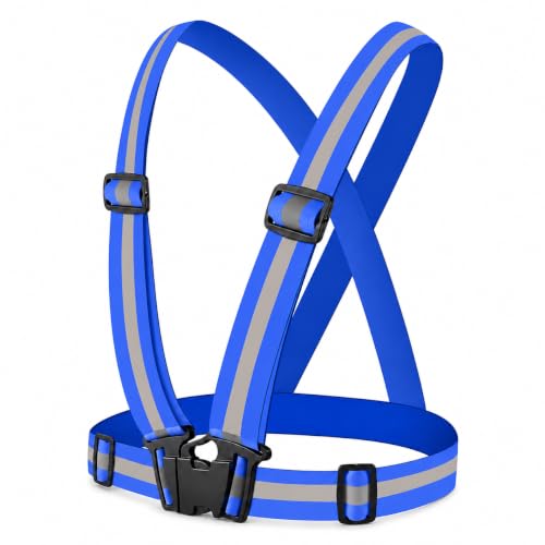 High Visibility Reflective Harness Vest – Adjustable One Size Fits Most, 360° Super Bright Safety Gear for Running, Cycling, Work & Roadside Emergencies - color: Blue