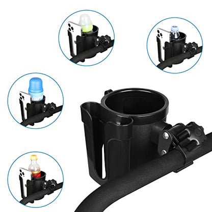 Accmor Stroller Cup Holder with Phone Keys Holder, 3-in-1 Universal Cup Holder, Drinks Bottle Holder for Stroller, Bike, Wheelchair, Walker, Scooter - color: Black