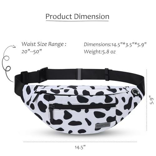 MAXTOP Large Cow Print Crossbody Bags for Women Cute Fanny Pack Belt Bag - color: Cow Print White