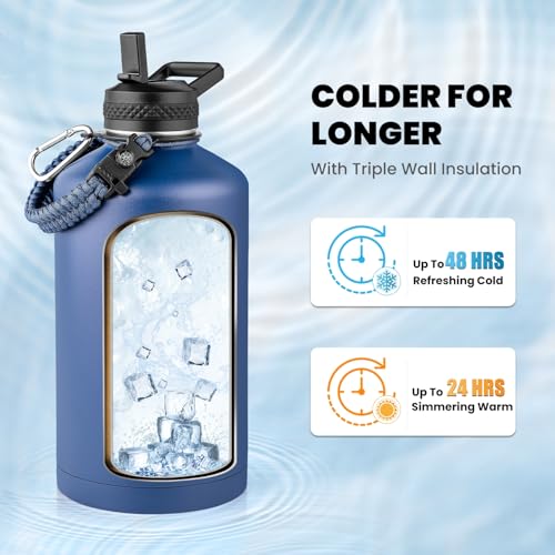 RAYMYLO One Gallon Water Bottle Insulated 128 oz, Stainless Steel - color: Dark Blue, size: 128 Ounces