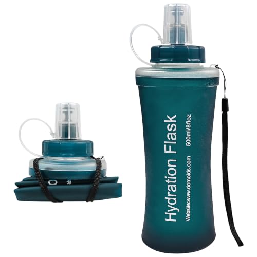 FR Collapsible Soft Hydration Flask 500ml TPU Portable Sports Water Bottle, Outdoor Running Cycling Fitness Hydration Bag with Leak-Proof Bite Valve and Lanyard(Slate Blue) - color: Slate Blue 500