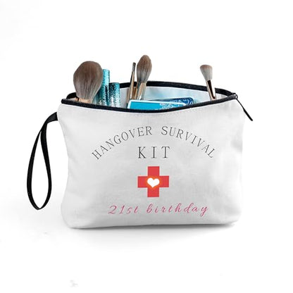21st Happy Birthday Gifts for Women Her, Cosmetic Makeup Bag & Mirror - color: BJ017