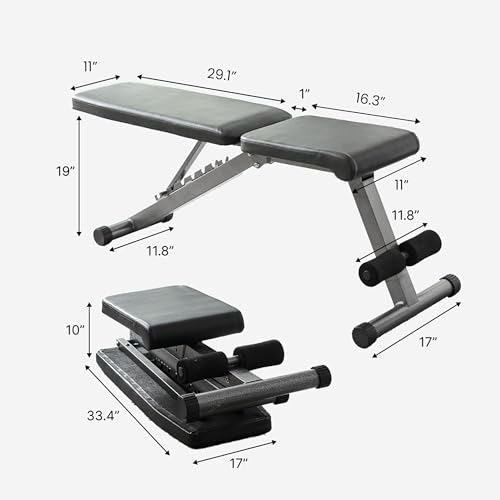 Finer Form 5-in-1 Weight Bench for Home Gym, Adjustable and Foldable