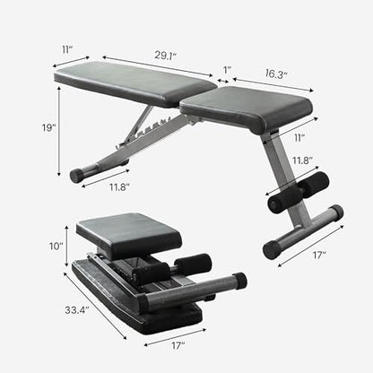 Finer Form 5-in-1 Weight Bench for Home Gym, Adjustable and Foldable