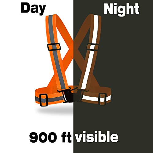 DUSKCOVE 2 Pack Hi Vis Safety Vests - Adjustable Bright Neon Color High Visibility Reflective Safety Straps Gear for Traffic Control, Running, Cycling - color: Orange