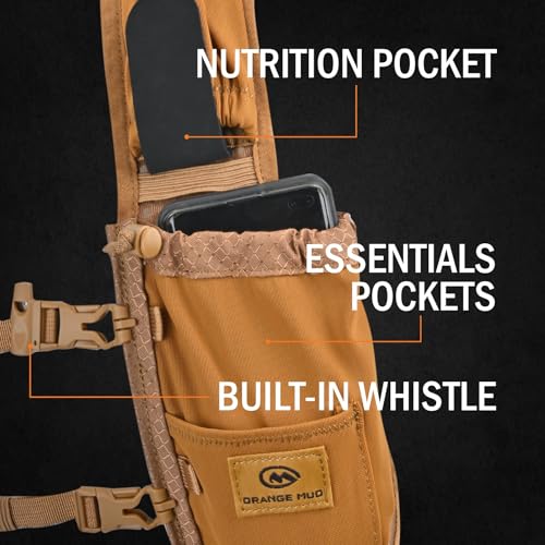 Orange Mud Gear Vest – Lightweight Hydration Pack for Running, Cycling, Triathlon – Holds 1L (35oz), Fits Large Phones, Soft Flasks, Trekking Poles – Breathable & Secure Fit - style: Coyote Brown V4