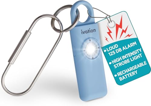 Ivation Personal Rechargeable SOS Alarm, Pocket Size Loud 130dB Sound Safety Siren & LED Panic Strobe Light with Carabiner Keychain Clip for Women, Children & Seniors, Blue - color: Blue