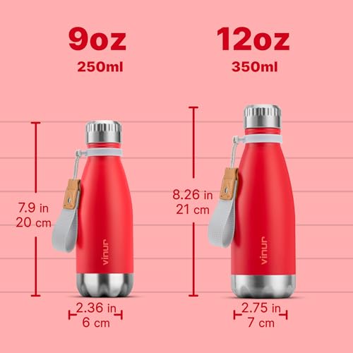 Kids Water Bottle-12 oz Leak Proof Insulated Water Bottle with Carry Rope - color: Canyon Red, size: 12 Ounces