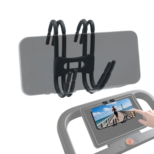 2PCS Black Silicone Treadmill Phone Holder for Peloton Bike, Deformable Treadmill Phone Mount Compatible with Most Exercise Bicycle & Treadmill with Screen
