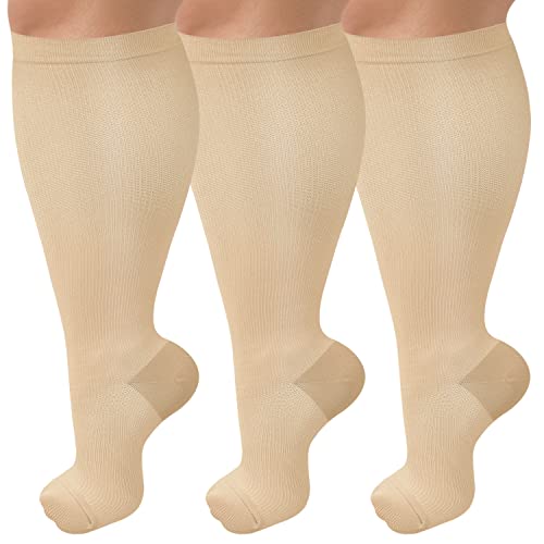 CTHH Wide Calf Compression Socks for Women Men Plus Size Knee High Stocking - color: Nude, size: 3X-Large