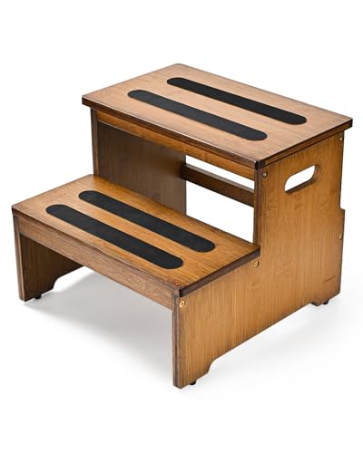 StrongTek Wood Step Stool for Adults, Extra-Wide,400 lbs Heavy-Duty - color: Wenge Color