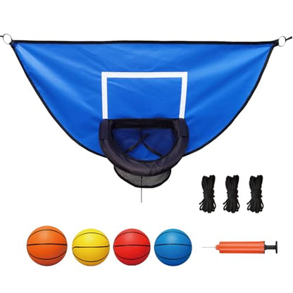 Trampoline Basketball Hoop, with Pump and 4 Mini Balls, Easy to Install, Universal Trampoline Accessories, Trampolines Basketball for Dunking - color: Blue