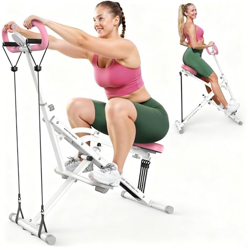 Sportsroyals Squat Machine, Squat Assist Rower for Glutes and Thighs, Foldable Exercise Equipment w/ Four Adjustable Resistance for Home, Full Body Workout Machine - color: Pink