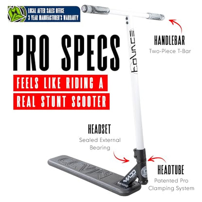 Madd Gear Bounce Trampoline Pro Scooter for Tricks – Real Headtube, Pro T-Bar, Foam Deck – Indoor & Outdoor Stunt Practice - color: White / Black